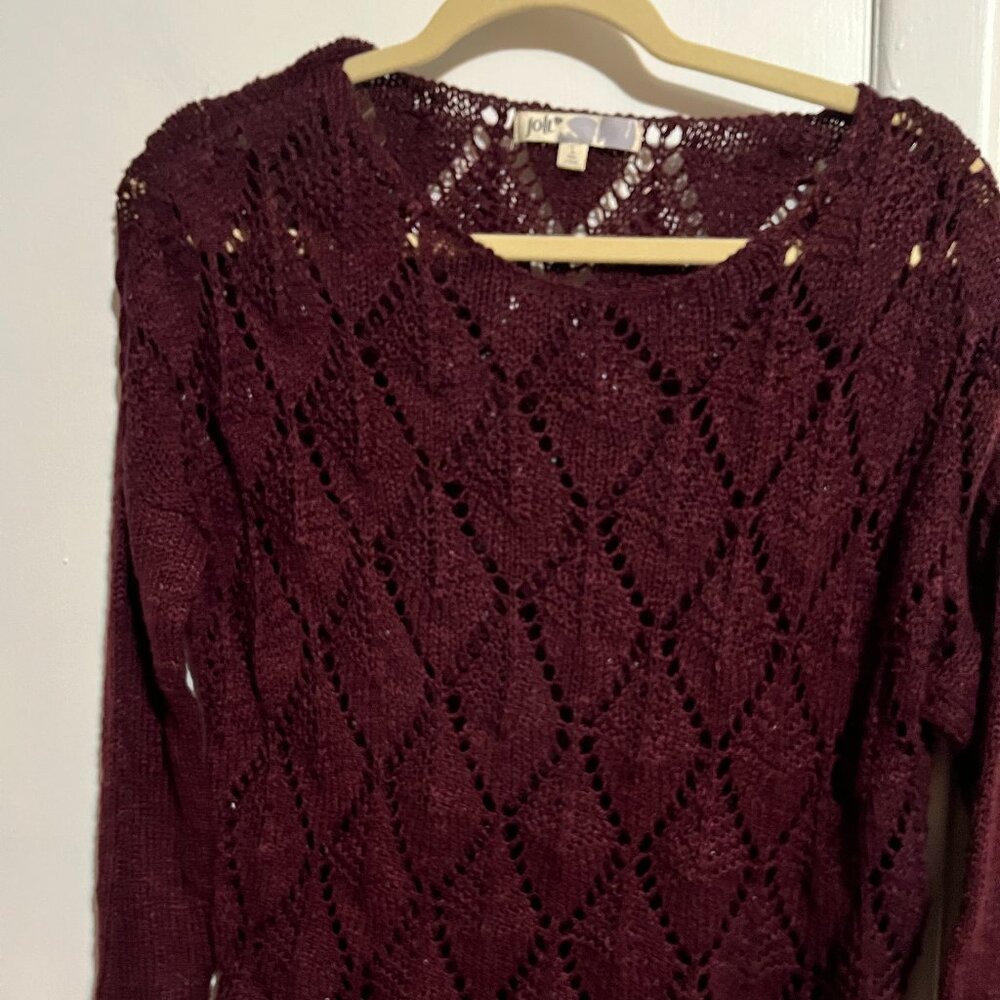 NWOT JOLT BURGUNDY CROCHET SWEATER SZ L